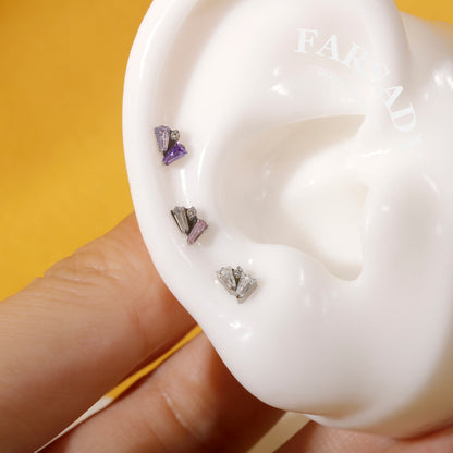 Twin Trapezoid - F136 Titanium Colorful CZ Replacement Tops / Fits Internal Thread Ear Studs