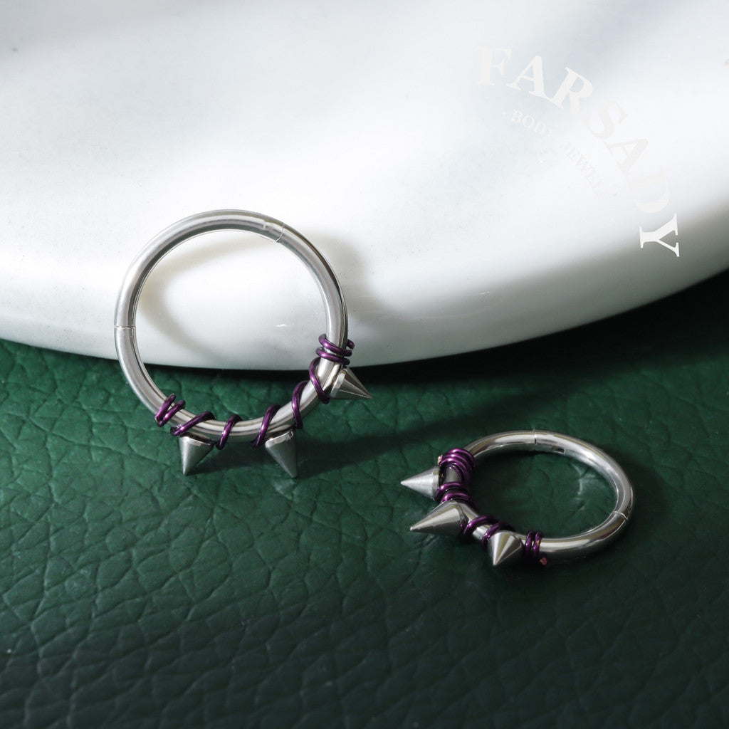 Violet Bind - Purple Wire Spike Hinged Clicker Hoop / Fits 16G Septum Ring Helix Conch Cartilage Earring