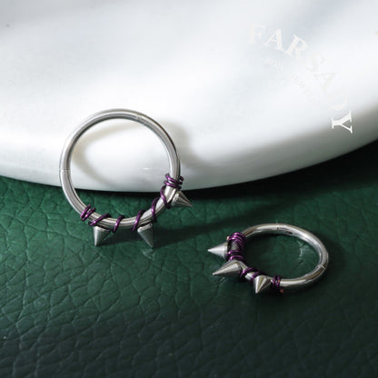 Violet Bind - Purple Wire Spike Hinged Clicker Hoop / Fits 16G Septum Ring Helix Conch Cartilage Earring