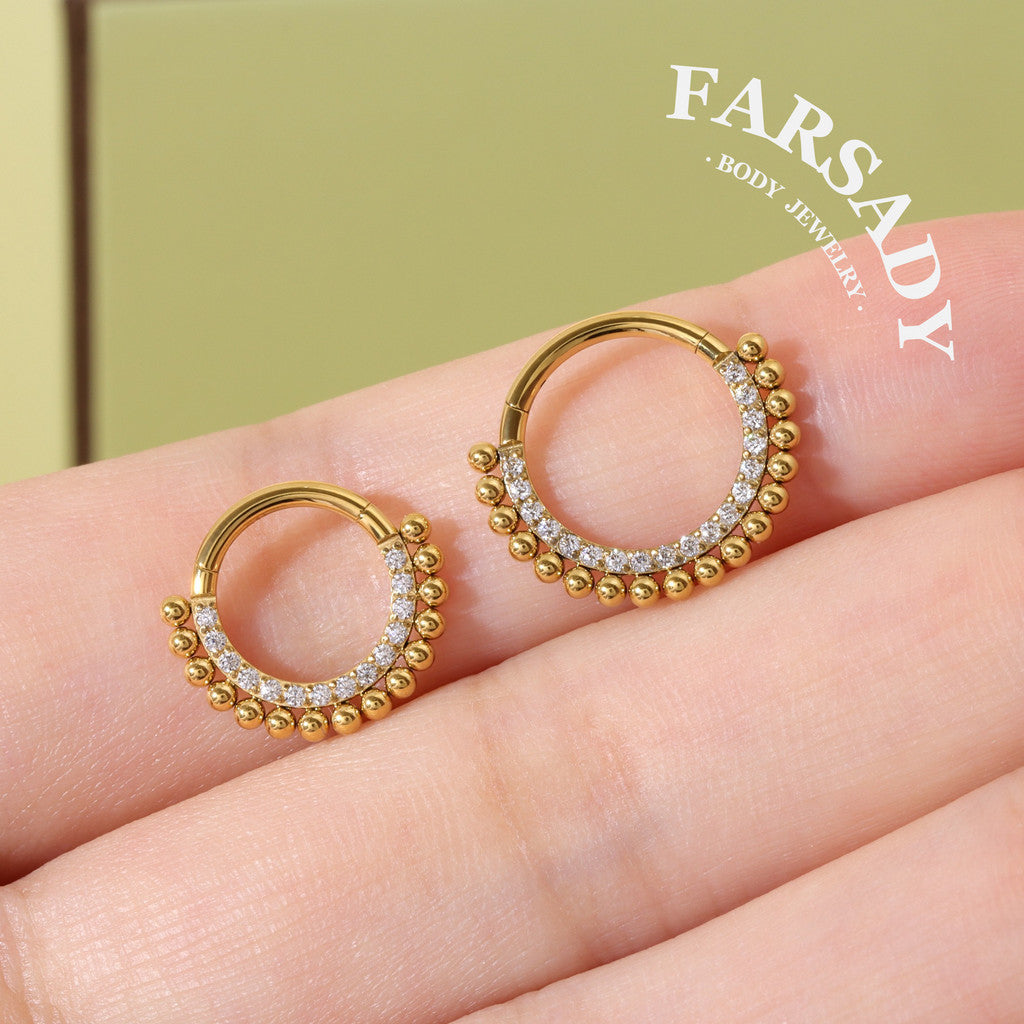 16G Titanium Tiny Beads Daith Earring & Septum | Hinged Clicker with 5A Cubic Zirconia | Piercing Jewelry for Helix, Conch, Daith, Rook, Tragus | Sparkling Daily Wear with Gift Box