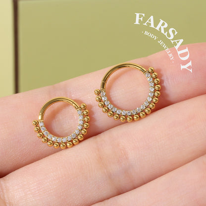 16G Titanium Tiny Beads Daith Earring & Septum | Hinged Clicker with 5A Cubic Zirconia | Piercing Jewelry for Helix, Conch, Daith, Rook, Tragus | Sparkling Daily Wear with Gift Box