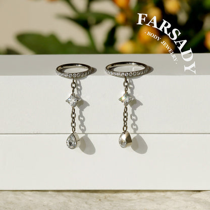 16G Titanium Cartilage Hoop with Sparkle Dangle, Gold Seamless Helix Ring Hypoallergenic, Silver Waterproof Conch Piercing Jewelry,8mm 10mm