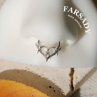 16G Thorn Heart CZ Clicker Daith Earring: Sterling Silver Plated 18K Gold, Alt Fashion Septum Ring, Sharp Spike Helix Tragus Hoop Jewelry