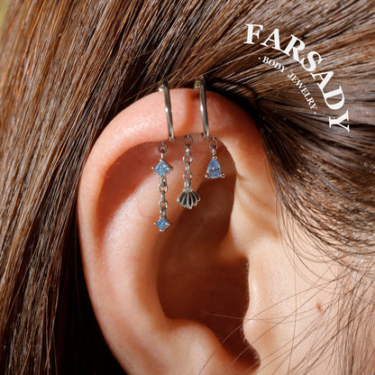 Ocean Shell- 316L Fake Helix Earring C-Hoop Piercing / Fit Non-Pierced Helix Ring / Clip On Piercing Jewelry for Daily Wear, Elegant Nostril Jewelry