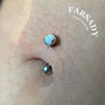 Prismatic Opal Dot - F136 Titanium Internally Threaded Belly Button Ring / Fits 14G Navel Piercing