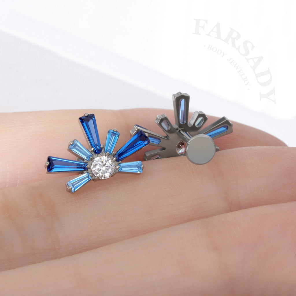 Sapphire Burst - F136 Titanium Internally Threaded Stud / Fits Cartilage Helix Tragus Lobe Piercing