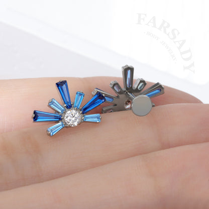 Sapphire Burst - F136 Titanium Internally Threaded Stud / Fits Cartilage Helix Tragus Lobe Piercing