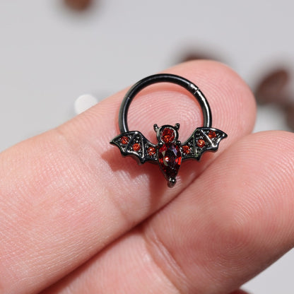 Night Bat - CZ Hinged Clicker Hoop / Fits 16G Septum Ring Helix Conch Cartilage Earring