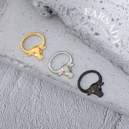 Bull Crest - F136 Titanium Hinged Clicker Hoop / Fits 16G Septum Ring Helix Conch Cartilage Earring