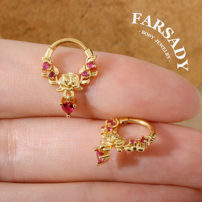 Rose Vow - 316L Hinged Clicker Hoop / Fits 16G Septum Ring Helix Conch Cartilage Earring