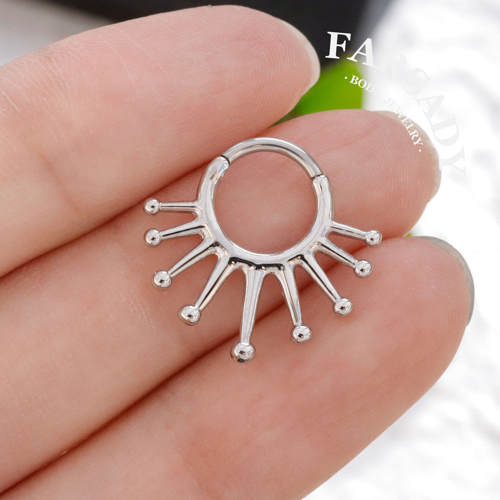 Ray Halo - 316L Hinged Clicker Hoop / Fits 16G Septum Ring Helix Conch Cartilage Earring