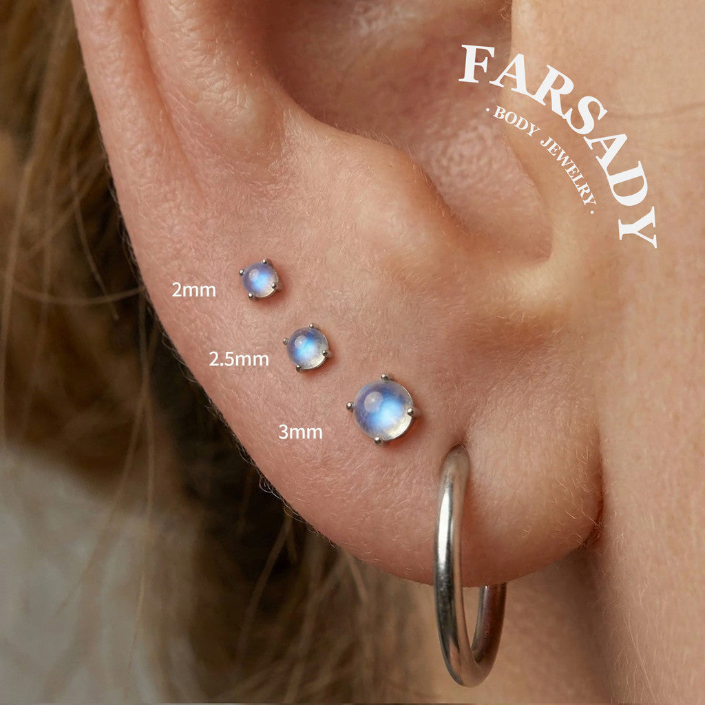 Lunar Nacre - F136 Titanium Natural Moonstone Replacement Tops / Fits Threadless Ear Studs