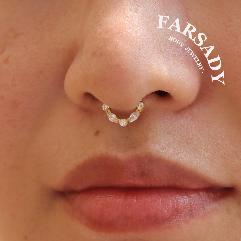 Elongate Bloom - ASTM F136 Titanium Hinged Clicker Hoop / Fits 16G Septum Ring Helix Conch Cartilage Earring