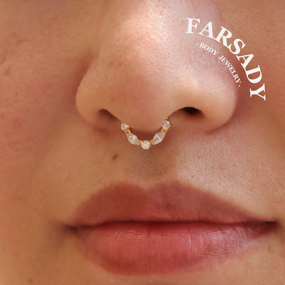 Elongate Bloom - ASTM F136 Titanium Hinged Clicker Hoop / Fits 16G Septum Ring Helix Conch Cartilage Earring