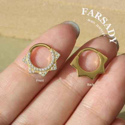 Octa Star - F136 Titanium Hinged Clicker Hoop / Fits 16G Septum Ring Helix Conch Cartilage Earring