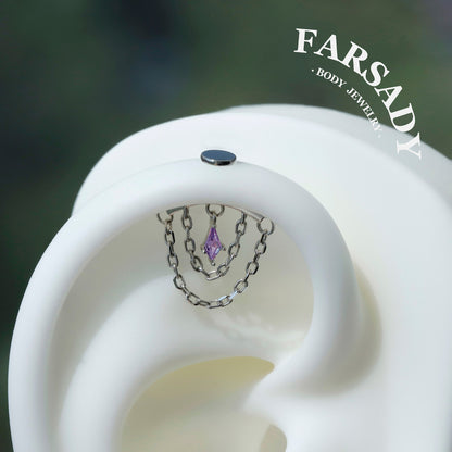 Double Veil - 925 Silver Threadless Stud / Fits Vertical Helix Hidden Rook Earring