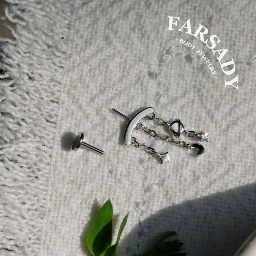 Moon Sphere  - Sterling Silver Push In Stud / Fits Vertical Helix Hidden Rook Earring
