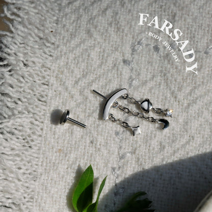 Moon Sphere  - Sterling Silver Push In Stud / Fits Vertical Helix Hidden Rook Earring