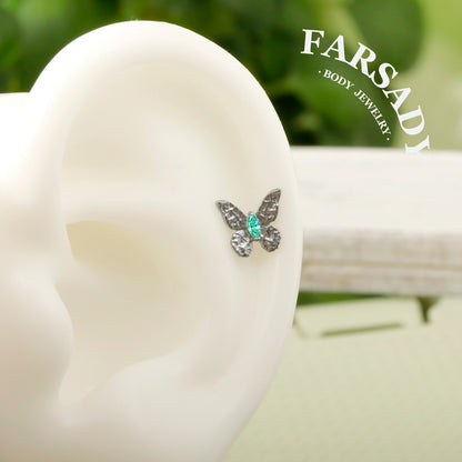 Jade Moth - F136 Titanium Internally Threaded Stud / Fits Cartilage Helix Tragus Lobe Nostril Piercing