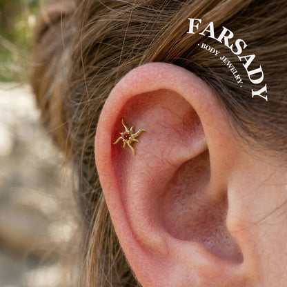 Flame Star - 925 Silver Threadless Stud / Fits Cartilage Helix Tragus Lobe Nostril Piercing