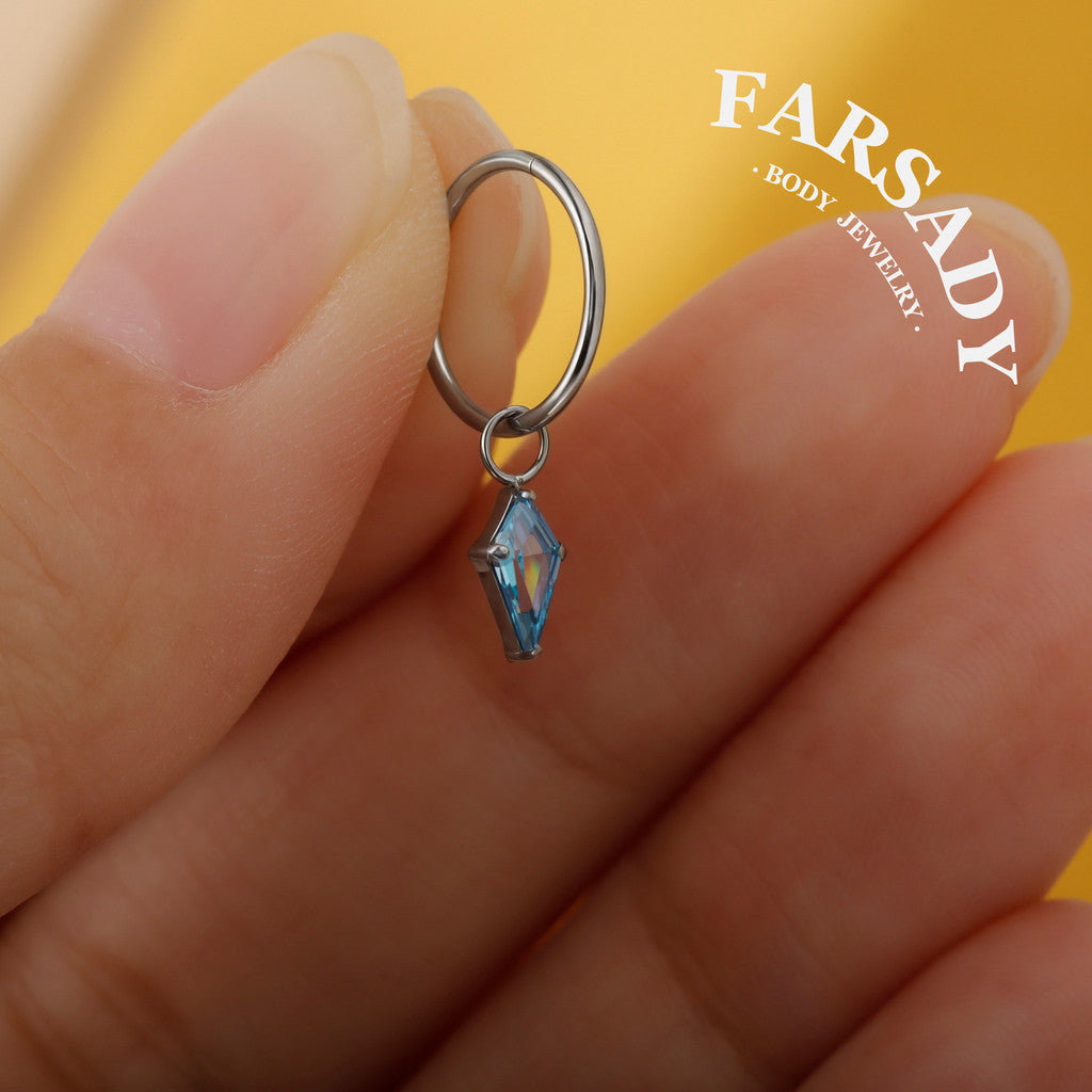 Arrow Prism - F136 Titanium Colorful CZ Dangle Charm / Interchangeable Hoop Earring Pendant for Helix Daith Cartilage Piercing