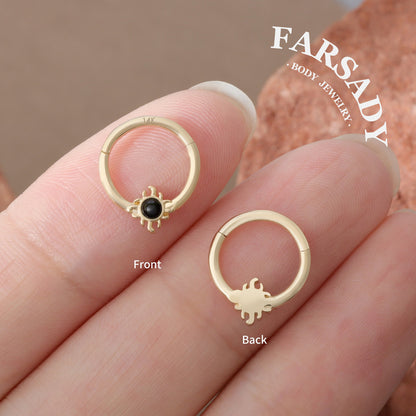 Midnight Suncore - Solid 14K Gold Hinged Clicker Hoop / Fits 16G Septum Ring Helix Conch Cartilage Earring