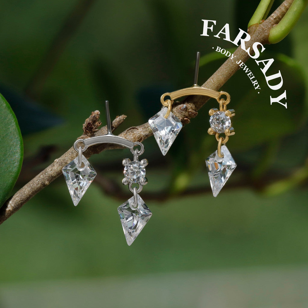 Rhombus Drop - 925 Silver Threadless Stud / Fits Vertical Helix Hidden Rook Earring