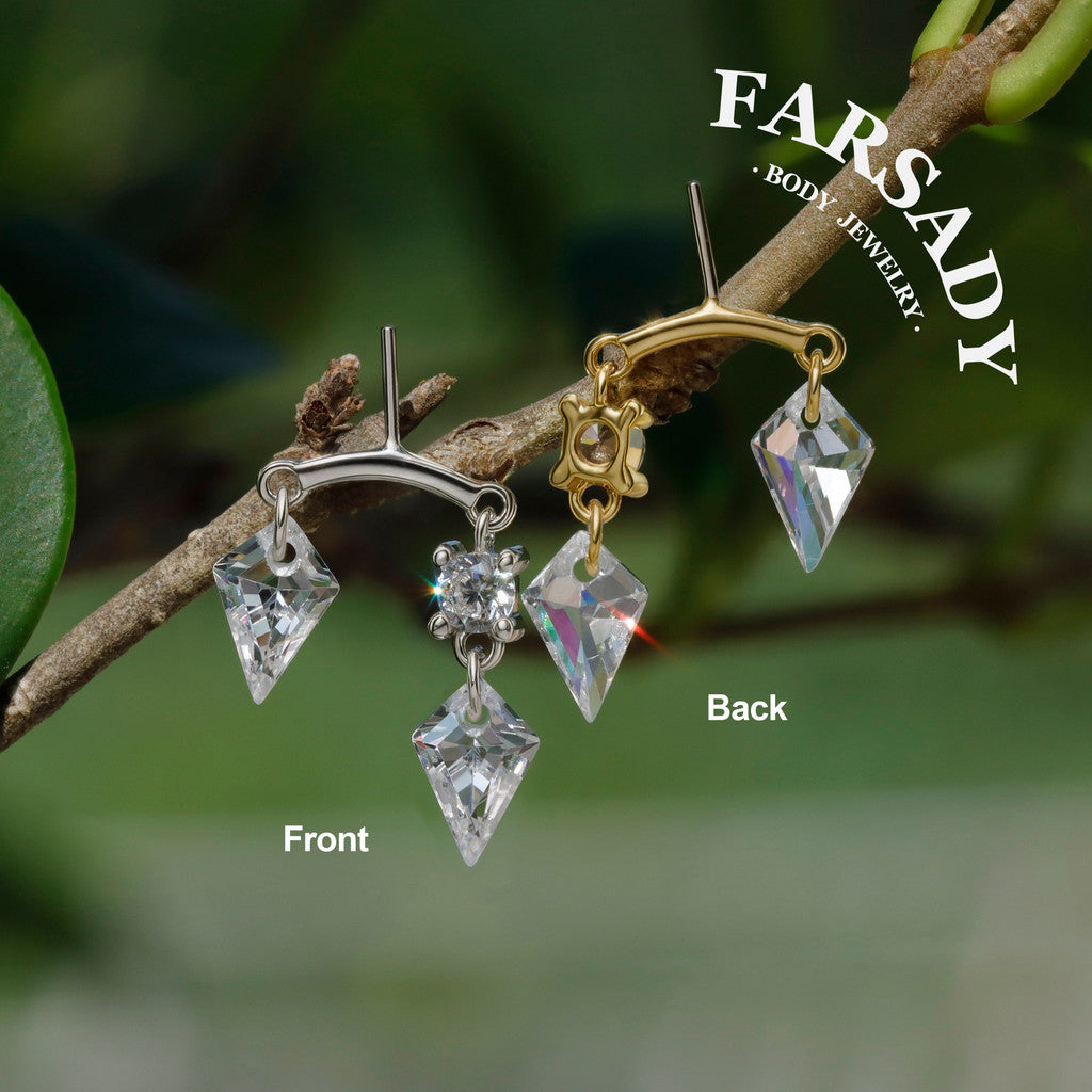 Rhombus Drop - 925 Silver Threadless Stud / Fits Vertical Helix Hidden Rook Earring
