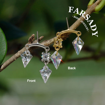 Rhombus Drop - 925 Silver Threadless Stud / Fits Vertical Helix Hidden Rook Earring