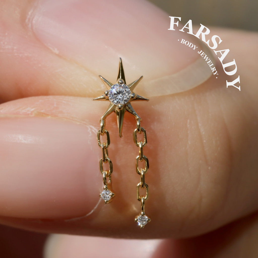 Sterling Silver Star Dangle Helix Earring • Threadless Push In Flat Piercing Jewelry •  S925 Tragus Conch Lobe Cartilage Jewelry • Titanium Back
