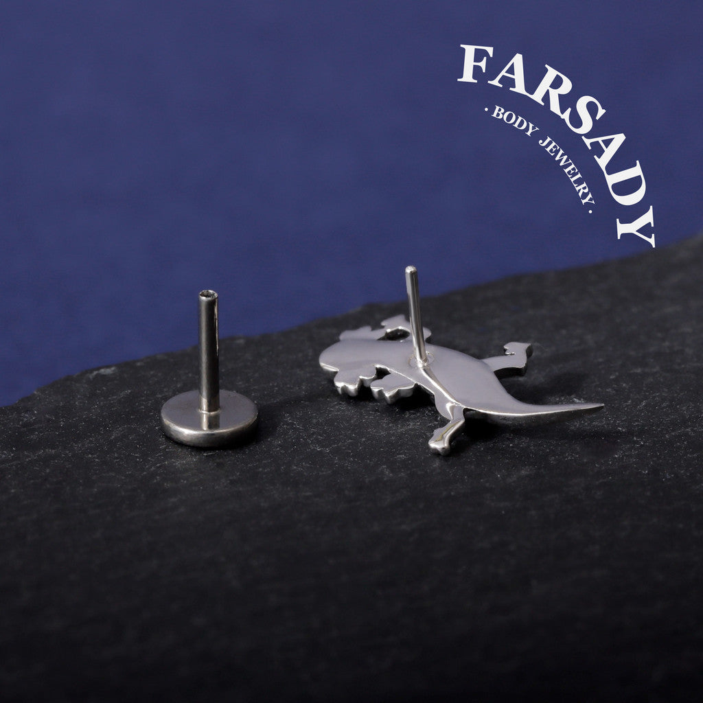 Axolotl Threadless Push In Helix Earring| 18K Gold Plated Sterling Silver Flat Back Labret| Tragus Helix Conch Nose Stud,Bio-inspired design