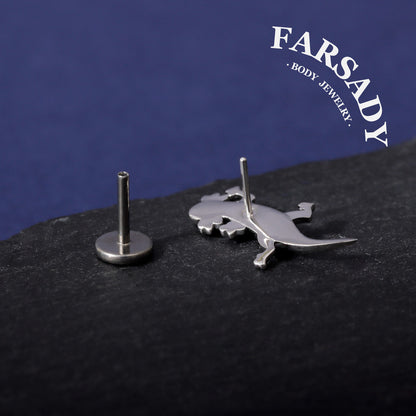 Axolotl Threadless Push In Helix Earring| 18K Gold Plated Sterling Silver Flat Back Labret| Tragus Helix Conch Nose Stud,Bio-inspired design