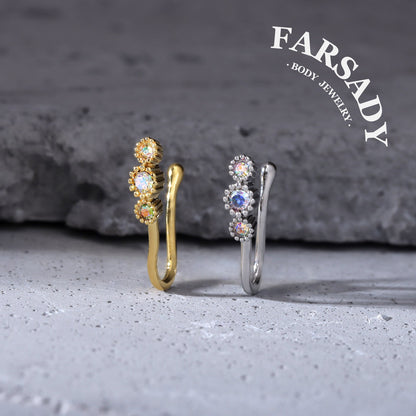 Three Bezel AB CZ Hook - 925 Silver Fake Nose Ring / Fit Non-Pierced Nose Ring