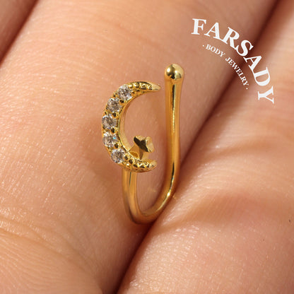 Celestial Trio Hook - 925 Silver Fake Nose Ring / Fit Non-Pierced Nose Ring