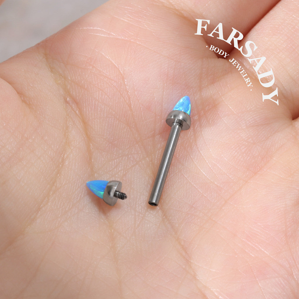 Opal Spike Bolt - F136 Titanium Internally Threaded Straight Barbell / Fits 16G Nose Bridge Chest Piercing