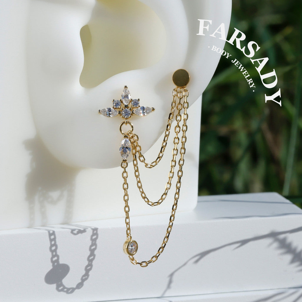 Petal Chain - 925 Silver Threadless Stud / Fits Cartilage Helix Tragus Lobe Earring