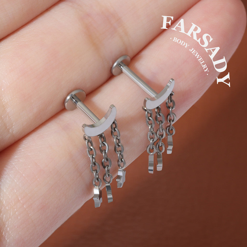 Moon Star Tassel - F136 Titanium Internally Threaded Stud / Fits Cartilage Helix Tragus Lobe Piercing