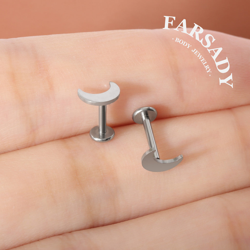 Crescent Hush - F136 Titanium Internally Threaded Stud / Fits Cartilage Helix Tragus Lobe Nostril Piercing