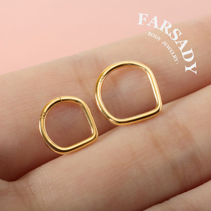 Golden Heartline - Solid 14K Gold Hinged Clicker Hoop / Fits 16G Septum Ring Helix Conch Cartilage Earring