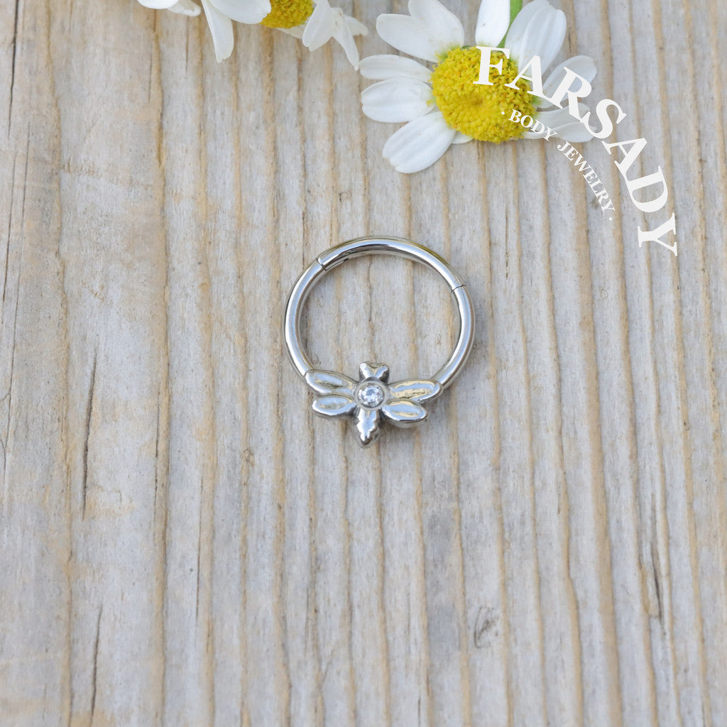 Dew Dragonfly - ASTM F136 Titanium Hinged Clicker Hoop / Fits 16G Septum Ring Helix Conch Cartilage Earring