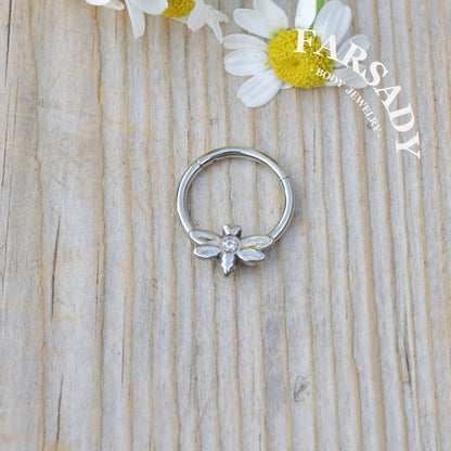Dew Dragonfly - ASTM F136 Titanium Hinged Clicker Hoop / Fits 16G Septum Ring Helix Conch Cartilage Earring