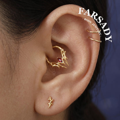 Crimson Spire - 925 Silver CZ Hinged Clicker Hoop / Fits 16G Septum Ring Helix Conch Daith Earring