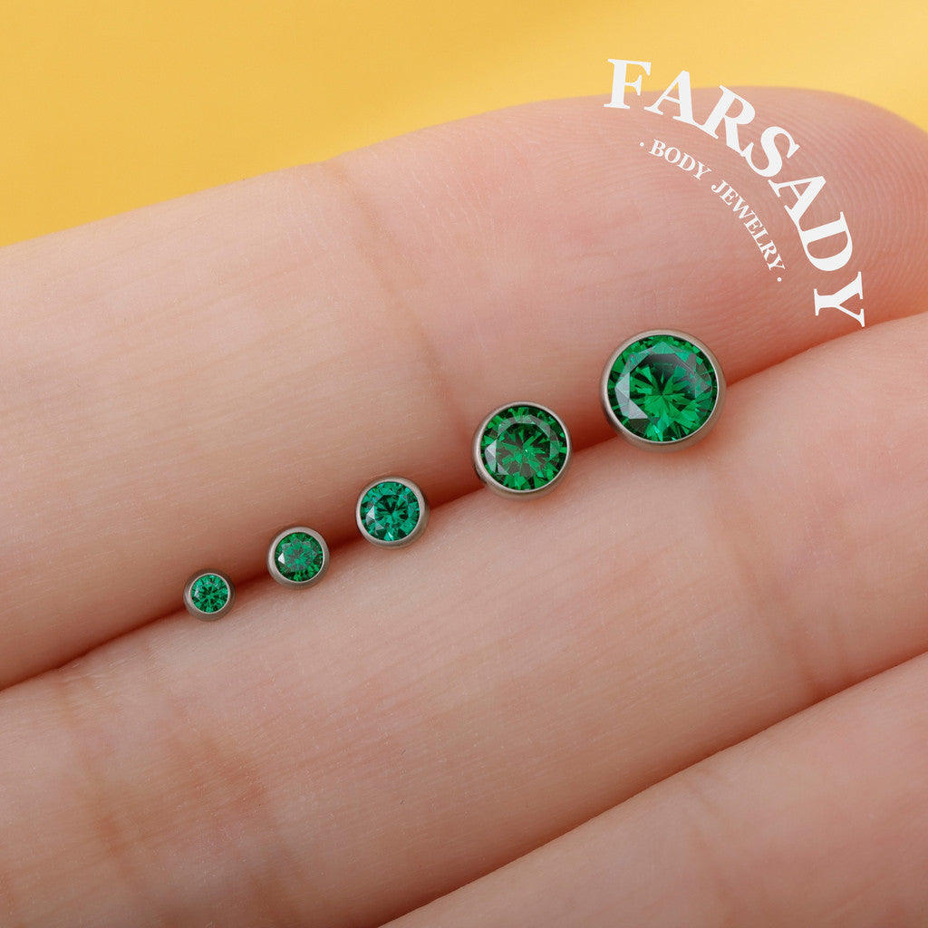 Gradient Color Zircon - F136 Titanium Colorful CZ Replacement Tops / Fits Threadless Ear Studs