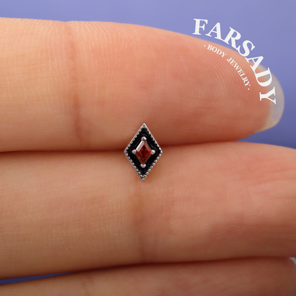 Crimson Rhomb - 925 Silver Threadless Stud / Fits Cartilage Helix Tragus Lobe Nostril Piercing