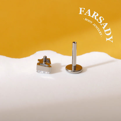 Twin Trapezoid - F136 Titanium Colorful CZ Replacement Tops / Fits Internal Thread Ear Studs
