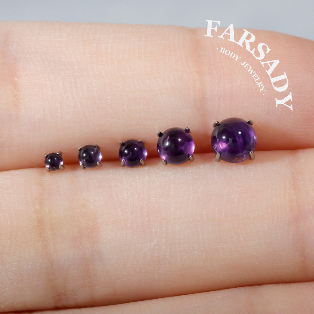 Gradient Amethyst - F136 Titanium Natural Amethyst Replacement Tops / Fits Internal Thread Ear Studs