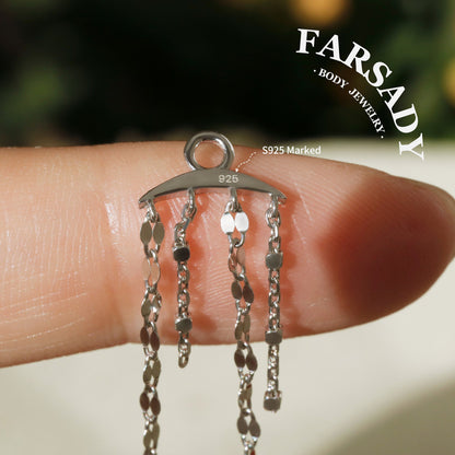 Silver Stream Tassel - 925 Sterling Silver Red CZ Dangle Charm / Interchangeable Hoop Earring Pendant for Helix Daith Cartilage Piercing