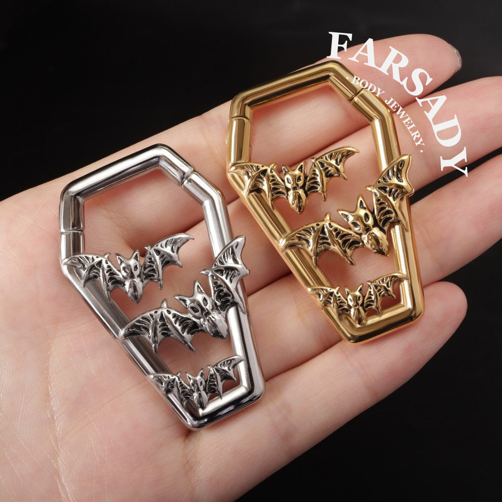 Coffin Bat Cascade- 316L Magnetic Hinged Ear Weights / Fits 6G 4G 2G Stretched Ear Lobes Tunnels Plugs
