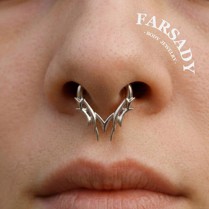 16G Sterling Silver Thron Septum Ring in Sterling Silver, Own Design Daith Hoop Earring, Minimalist Hinged Septum Jewelry, 1.2*8mm Helix Conch Lobe Tragus Ring