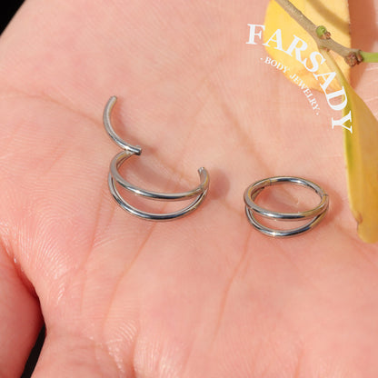 18G Titanium Double Line Nose Ring Hinged Nose Clicker Nostril Jewelry Clip On Nose Ring 1.0*8mm 1.0*10mm Daily Wear Gift Packaged Piercing for Women